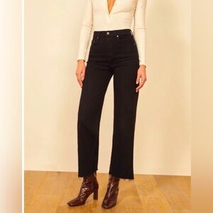 REFORMATION Jeans Stretch Flood Black High Waist Jeans Size 26 Raw Hem